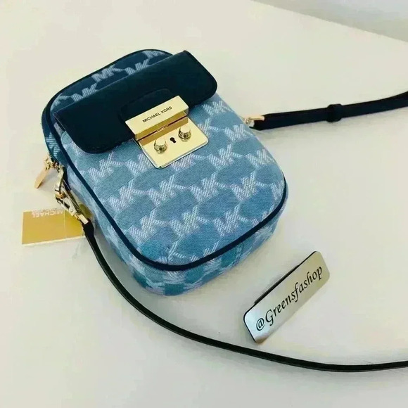 Michael Kors Sloan Editor Purse Small Phone Logo Jacquard Crossbody Navy Multi - Picture 1 of 10